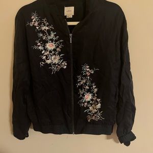 A. Moss Bomber Jacket with Floral Stitching Size M